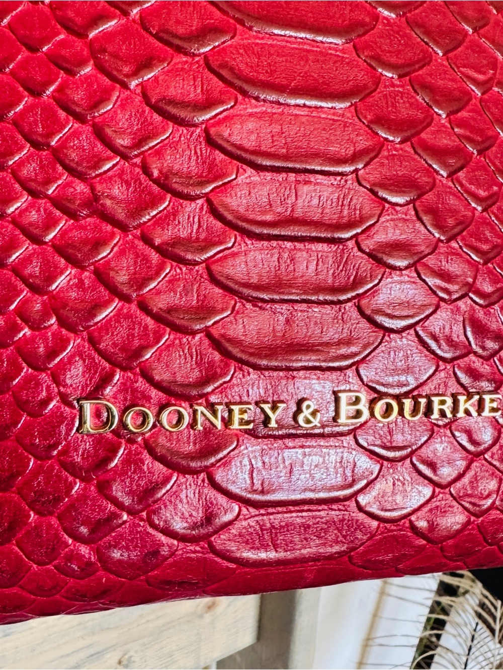 Dooney & Bourke Python Embossed Leather Tassel Tote Raspberry Brown Large - Picture 3 of 15